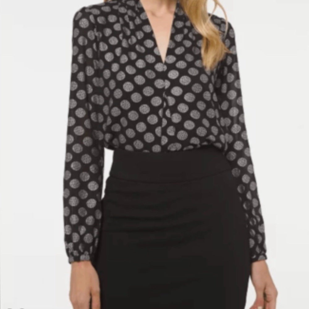 Michael Kors Black and Silver Polka Dot Blouse-Like New